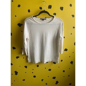 Cream Ribbed Knit Sweater Zip Front Drawstring Hem Fall Layering Aesthetic